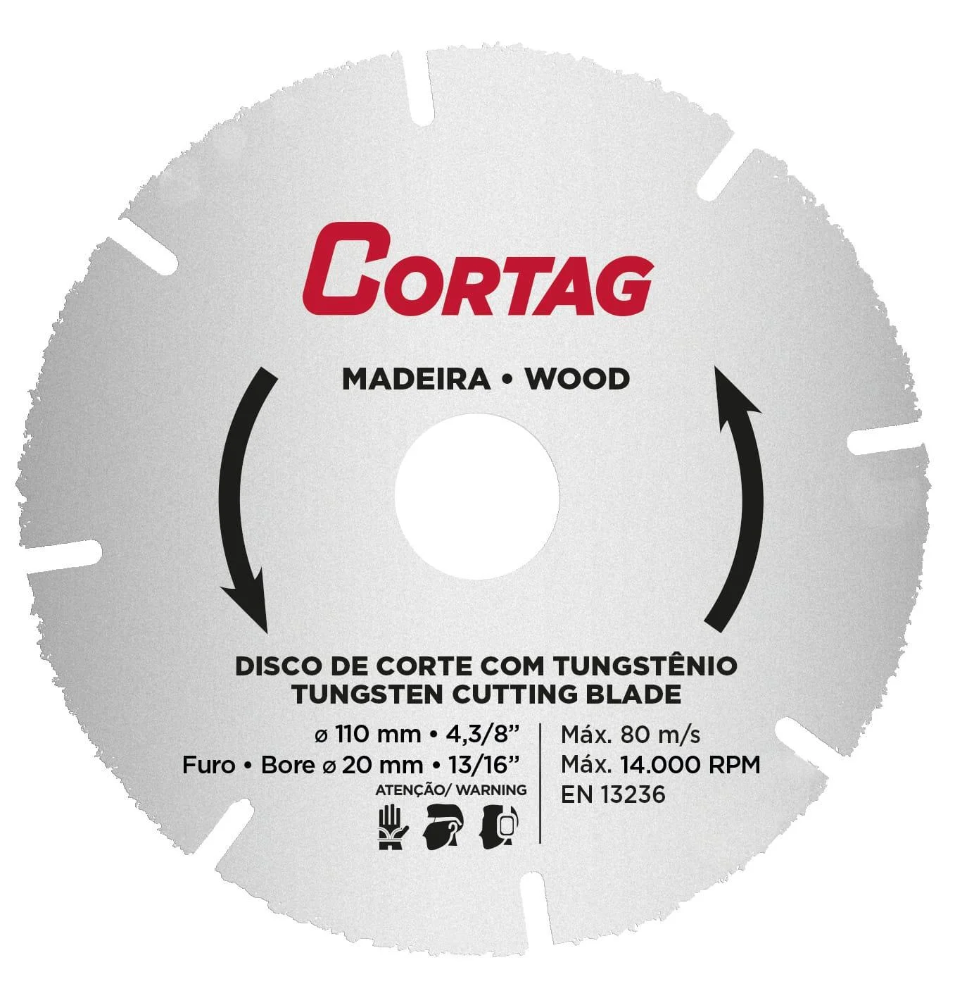 DISCO DE CORTE MADEIRA TUNGSTENIO 110MM CORTAG