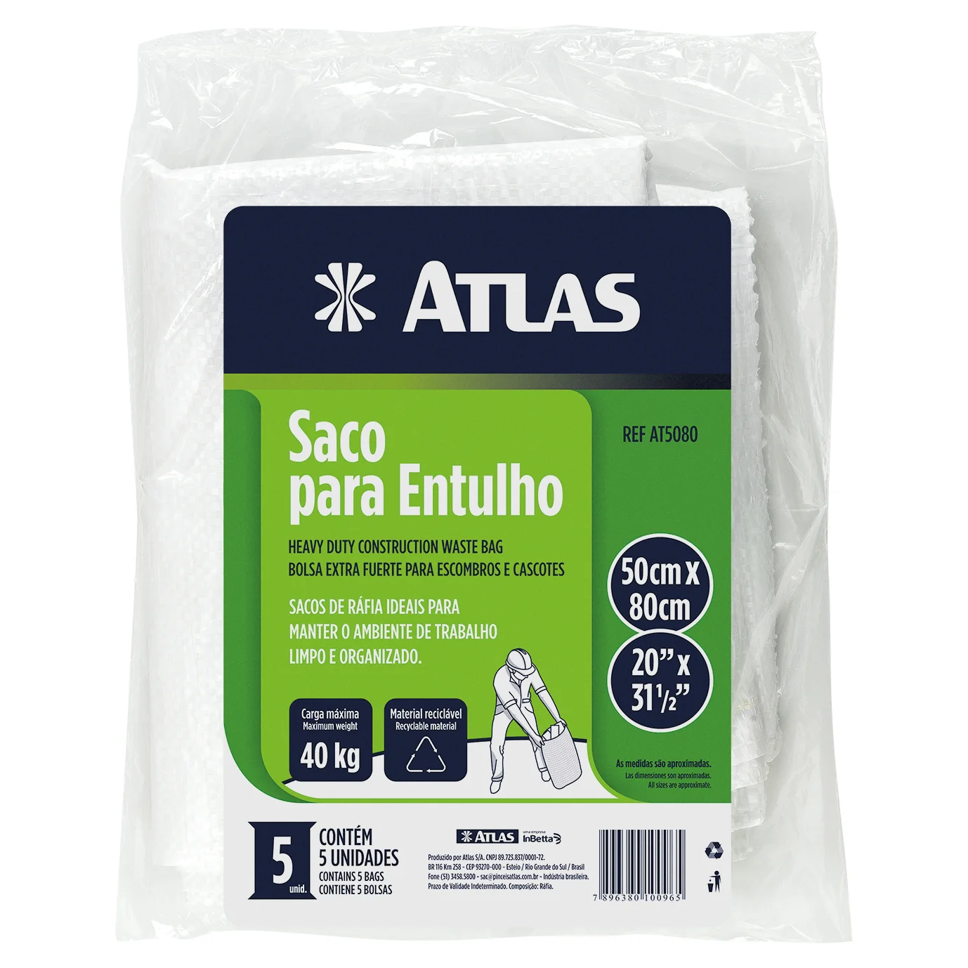 SACO P/ ENTULHO 40KG RAFIA REF AT5080 ATLAS